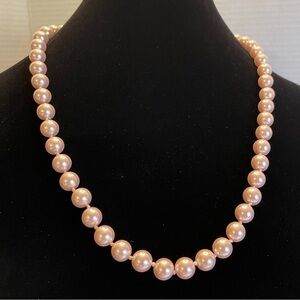 Vintage Chic light, pink pearl necklace 23”L